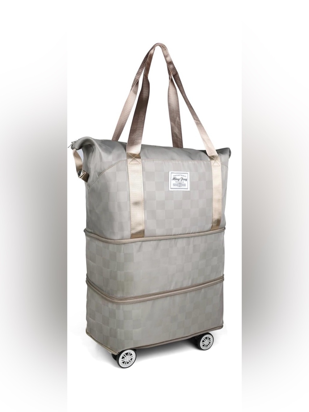 KingRoad Two-Tone Gray Travel Tote with Gold Accents